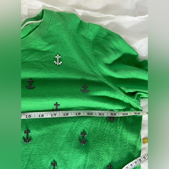 TALBOTS - Rhinestone Embellished Anchor Coastal Sweater Cotton Wool 2X Green - Picture 6 of 9